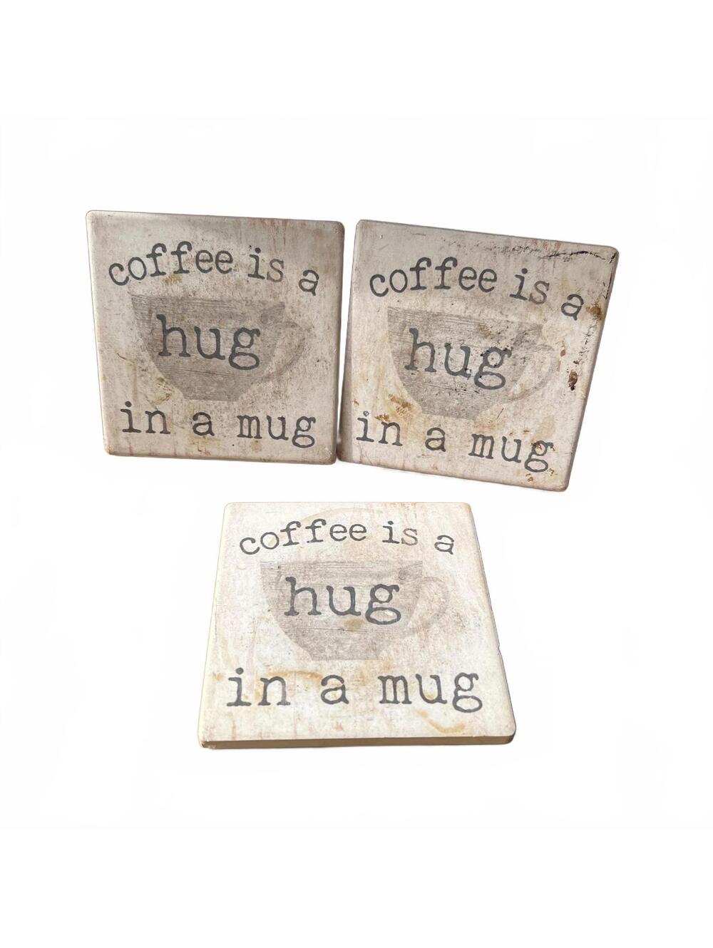 Coffee Coasters with 'Coffee is a Hug in a Mug' Quote Set of 3